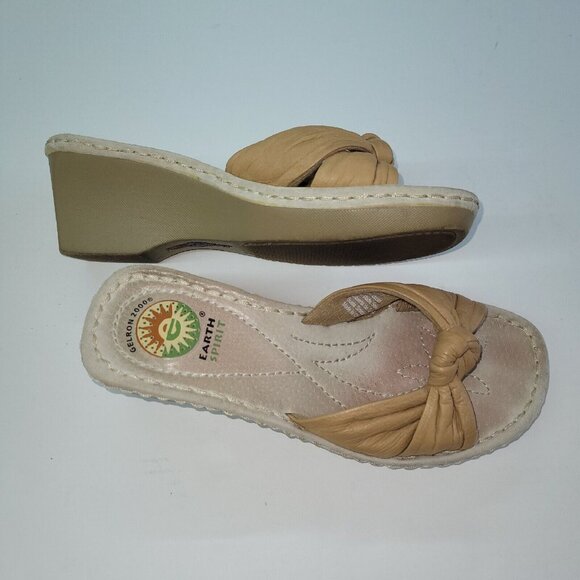 Earth Spirit Shoe Womens Size 7 Liberty Sandal Tan Leather Knot‎ 2.5" Heel - Picture 4 of 12